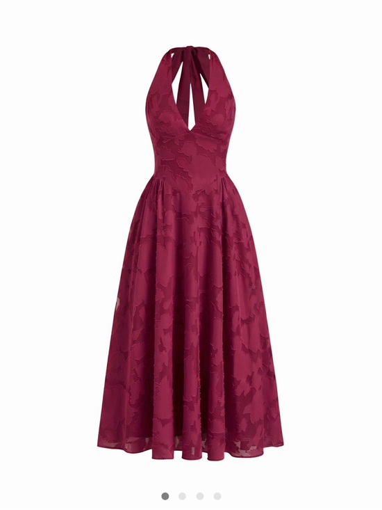 Cider Dresses & Skirts - Cider Burgundy Halter Jacquard Midi Dress